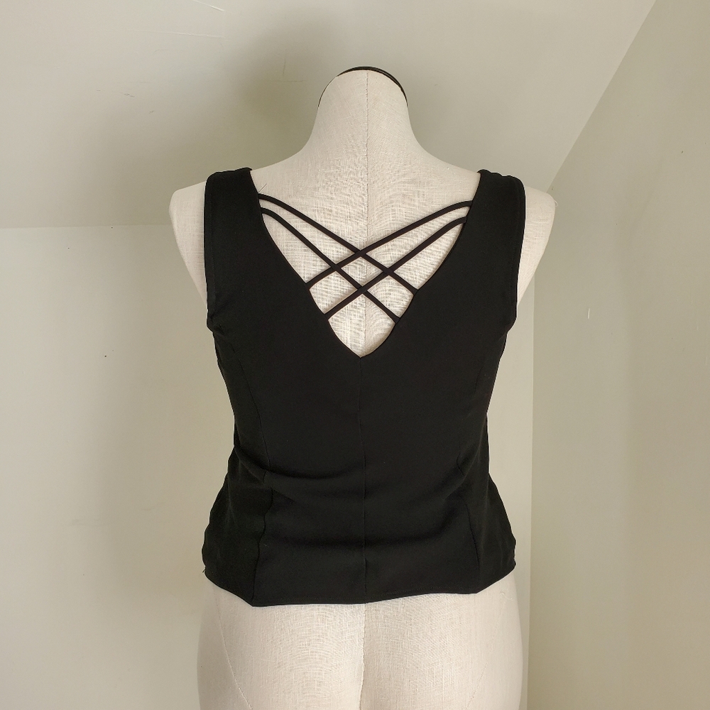 90s Vintage Black Cowl Neck Top with beaded scalloped trim and strappy back - Picture 5 of 5